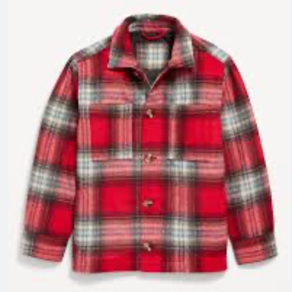 NWT Old Navy Boys Red Plaid Shacket‎ Jacket Coat Fall Winter Holiday Christmas